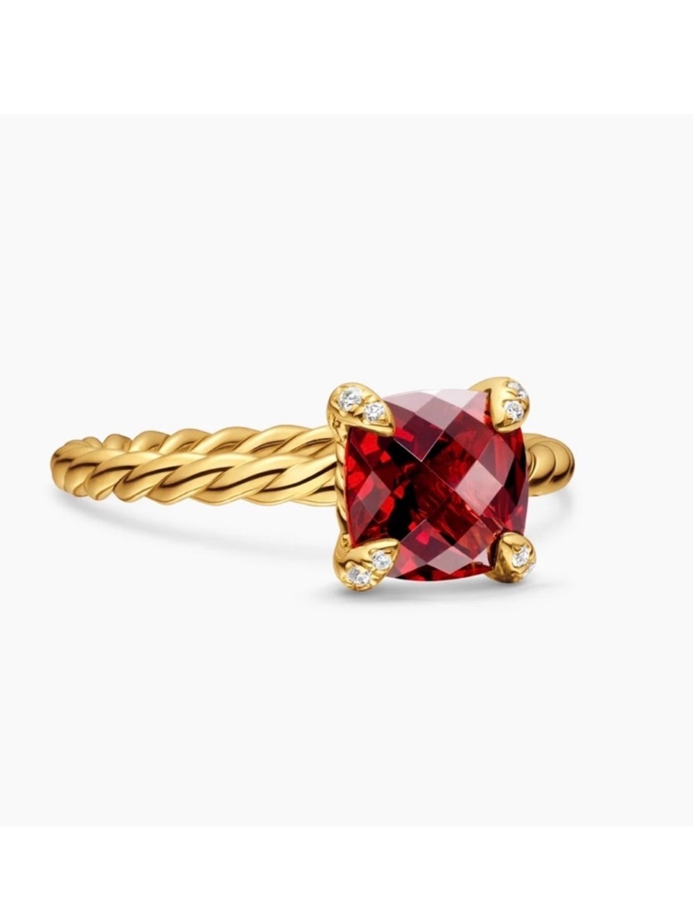 David Yurman 18k yellow gold garnet Chatelaine ring size 5.25